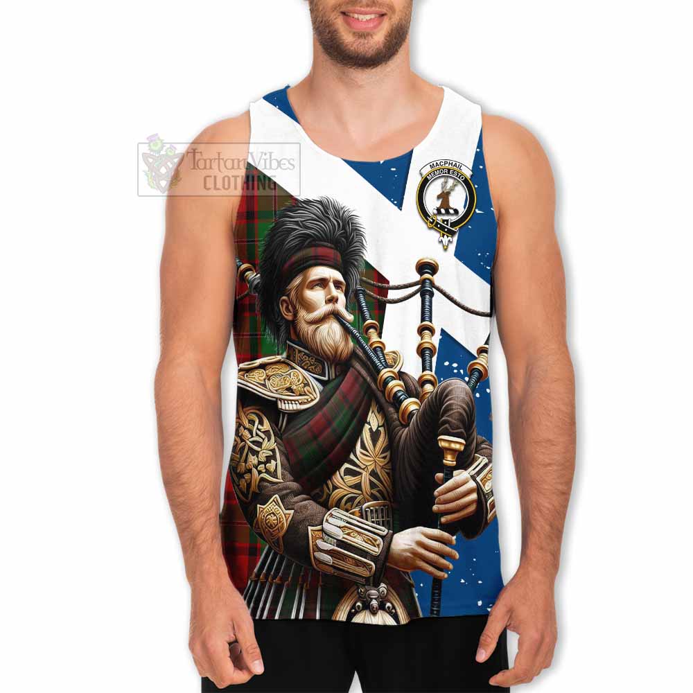 MacPhail (McPhail) Tartan Men's Tank Top with Family Crest Scottish Bagpiper Vibes