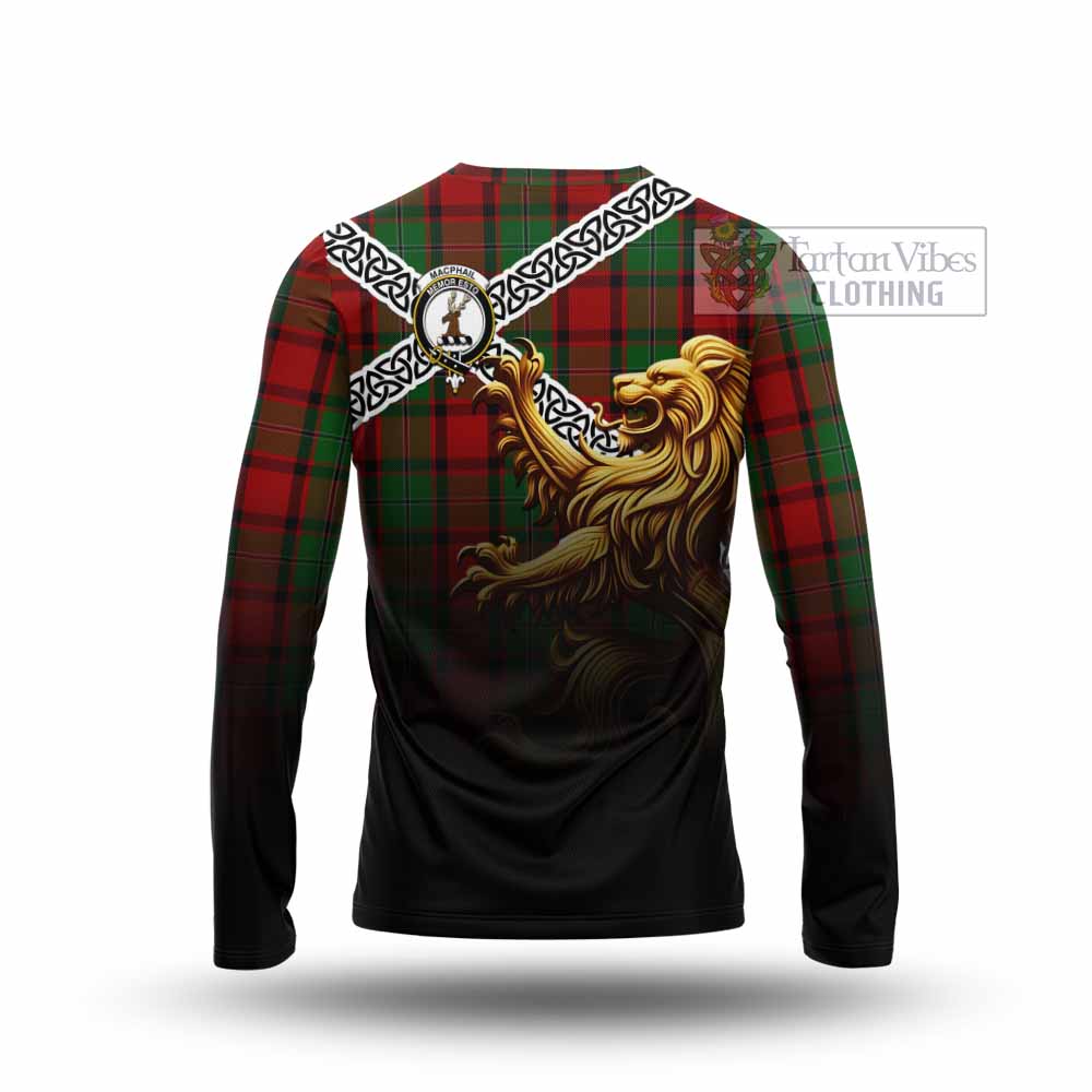 Tartan Vibes Clothing MacPhail (McPhail) Crest Tartan Long Sleeve T-Shirt with Golden Lion Emblem Celtic Style