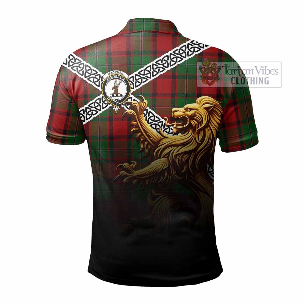 Tartan Vibes Clothing MacPhail (McPhail) Crest Tartan Polo Shirt with Golden Lion Emblem Celtic Style