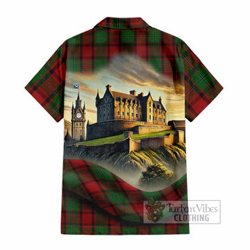 Tartan Vibes Clothing MacPhail (McPhail) Tartan Family Crest Short Sleeve Button Shirt with Scottish Ancient Castle Style