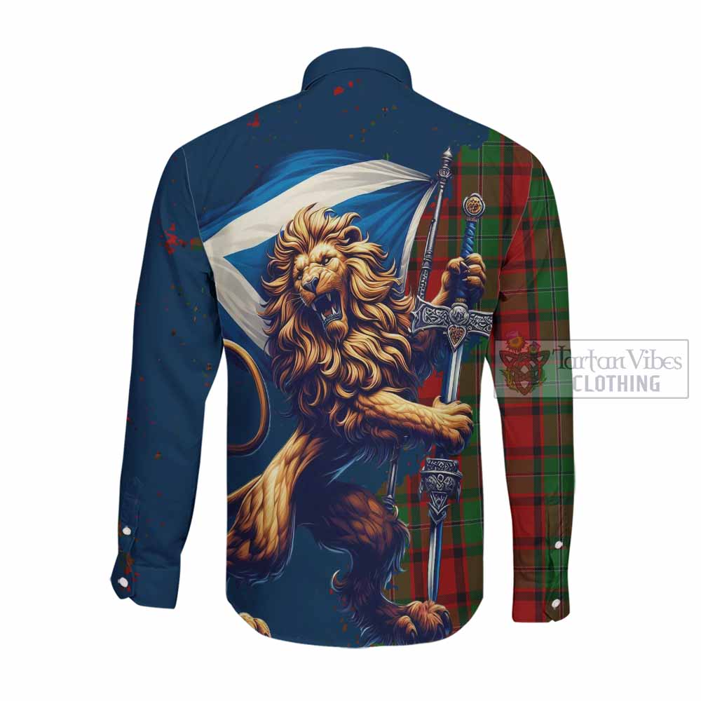 Tartan Vibes Clothing MacPhail (McPhail) Tartan Family Crest Long Sleeve Button Shirt with Scottish Majestic Lion