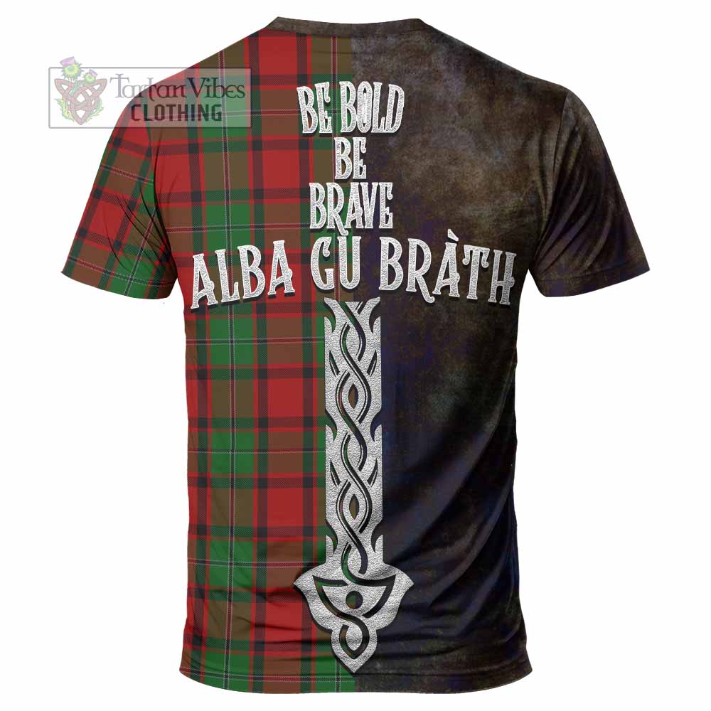 Tartan Vibes Clothing MacPhail (McPhail) Tartan Family Crest T-Shirt Alba Gu Brath Be Brave Lion Ancient Style
