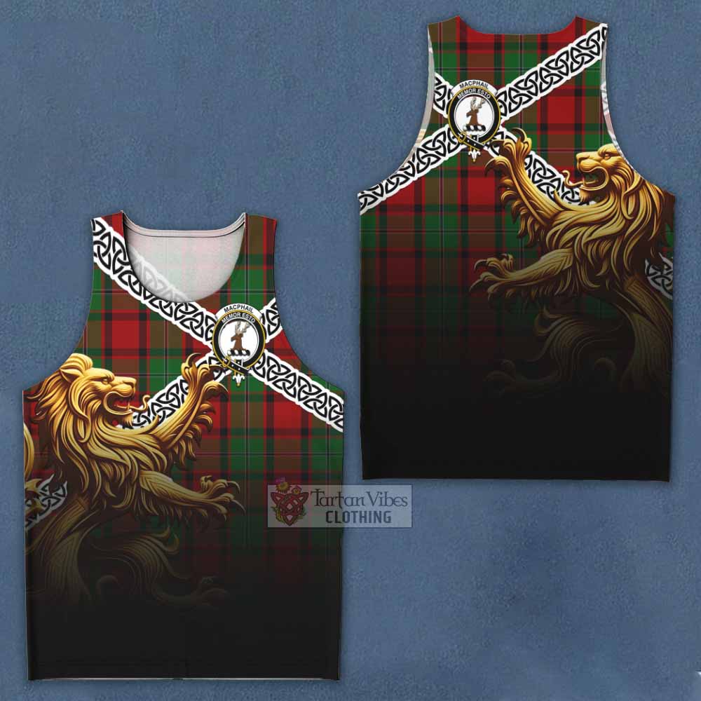 Tartan Vibes Clothing MacPhail (McPhail) Crest Tartan Men's Tank Top with Golden Lion Emblem Celtic Style