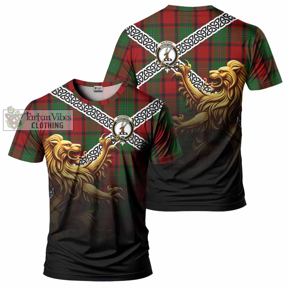 Tartan Vibes Clothing MacPhail (McPhail) Crest Tartan T-Shirt with Golden Lion Emblem Celtic Style