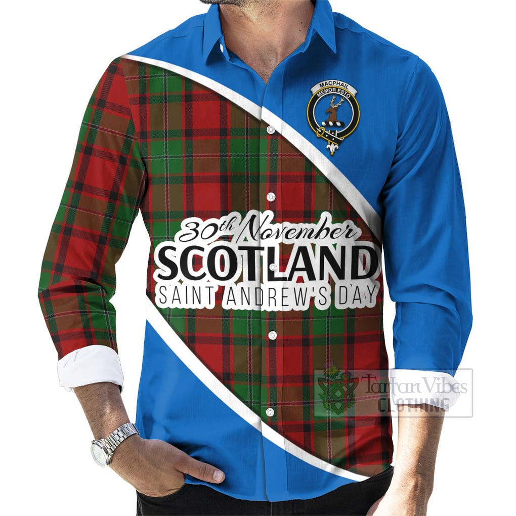 Tartan Vibes Clothing MacPhail (McPhail) Family Crest Tartan Long Sleeve Button Shirt Celebrate Saint Andrew's Day in Style