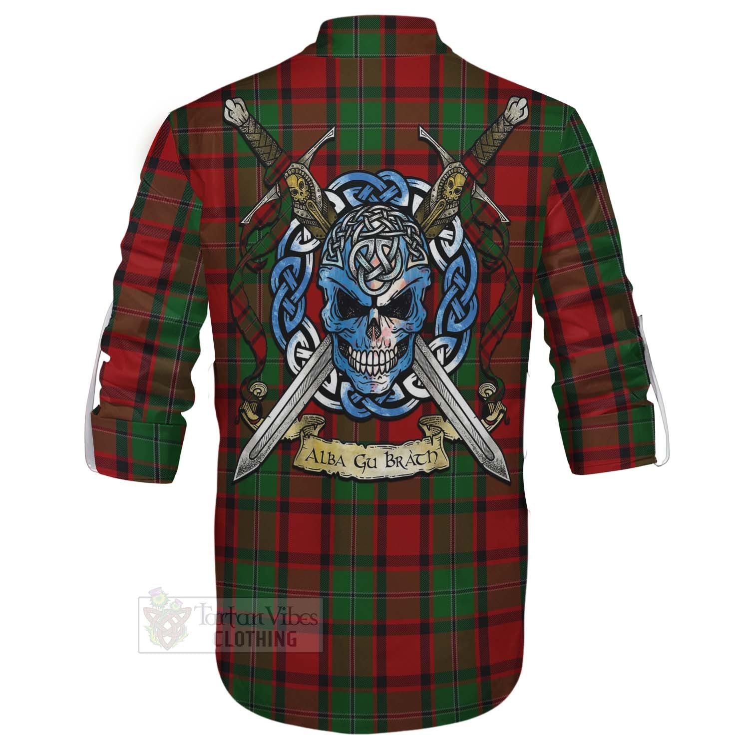 Tartan Vibes Clothing MacPhail (McPhail) Tartan Ghillie Kilt Shirt with Family Crest Celtic Skull Style