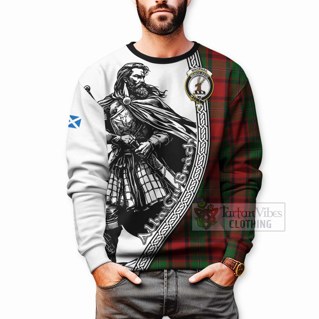 Tartan Vibes Clothing MacPhail (McPhail) Tartan Clan Crest Sweatshirt with Highlander Warrior Celtic Style