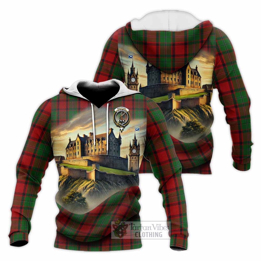 Tartan Vibes Clothing MacPhail (McPhail) Tartan Family Crest Knitted Hoodie with Scottish Ancient Castle Style
