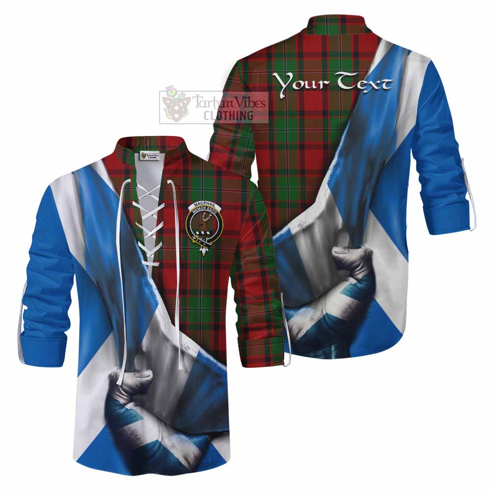 Tartan Vibes Clothing MacPhail (McPhail) Tartan Ghillie Kilt Shirt with Family Crest Scotland Patriotic Style