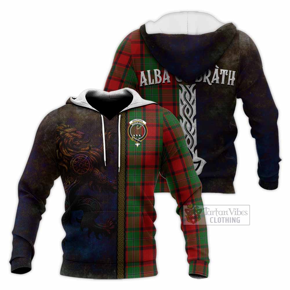 Tartan Vibes Clothing MacPhail (McPhail) Tartan Family Crest Knitted Hoodie Alba Gu Brath Be Brave Lion Ancient Style