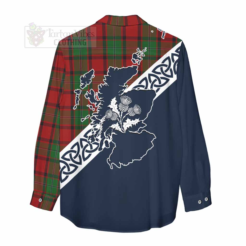 Tartan Vibes Clothing MacPhail (McPhail) Tartan Women's Casual Shirt Featuring Thistle and Scotland Map