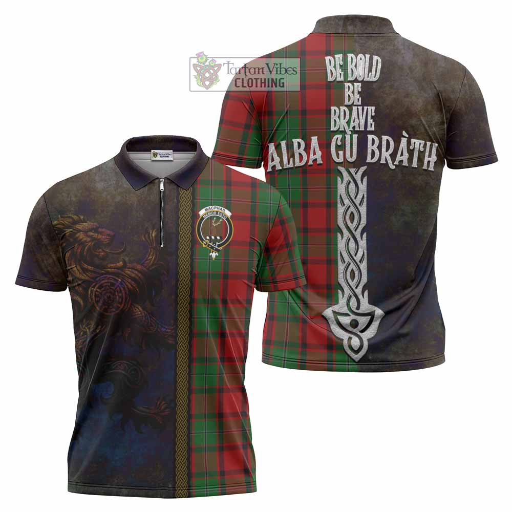 Tartan Vibes Clothing MacPhail (McPhail) Tartan Family Crest Zipper Polo Shirt Alba Gu Brath Be Brave Lion Ancient Style