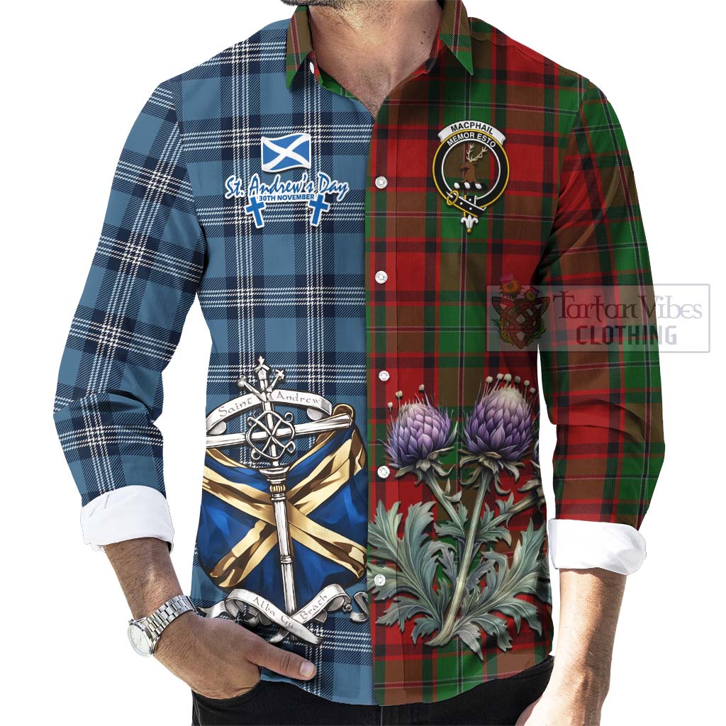 MacPhail (McPhail) Tartan Long Sleeve Button Shirt Happy St. Andrew's Day Half Tartan Style - Tartan Vibes Clothing