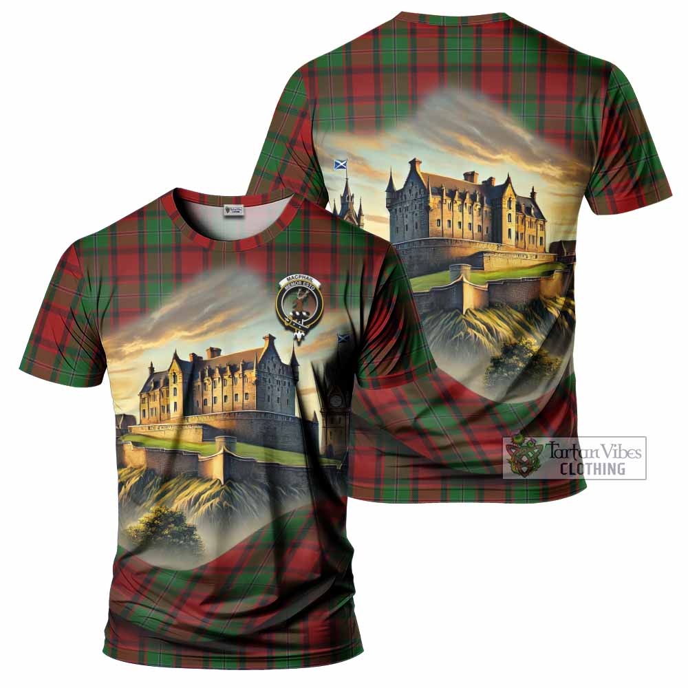 Tartan Vibes Clothing MacPhail (McPhail) Tartan Family Crest T-Shirt with Scottish Ancient Castle Stype