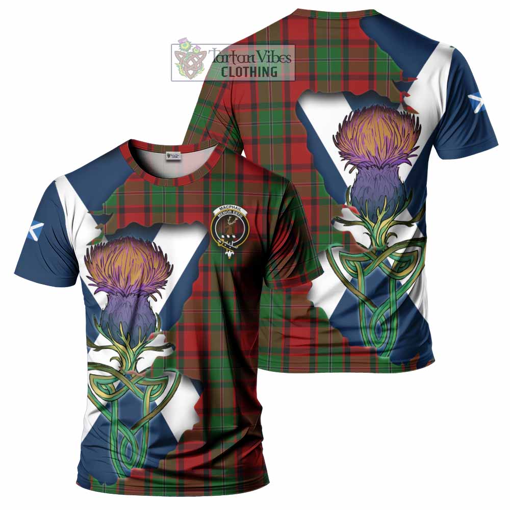 Tartan Vibes Clothing MacPhail (McPhail) Tartan Family Crest T-Shirt Scottish Thistle Celtic Inspired