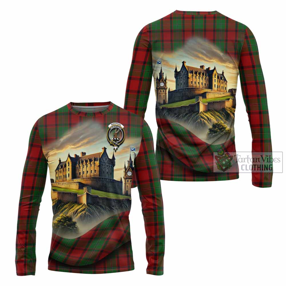 Tartan Vibes Clothing MacPhail (McPhail) Tartan Family Crest Long Sleeve T-Shirt with Scottish Ancient Castle Style