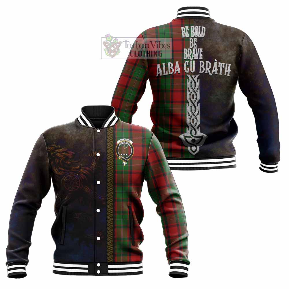 Tartan Vibes Clothing MacPhail (McPhail) Tartan Family Crest Baseball Jacket Alba Gu Brath Be Brave Lion Ancient Style