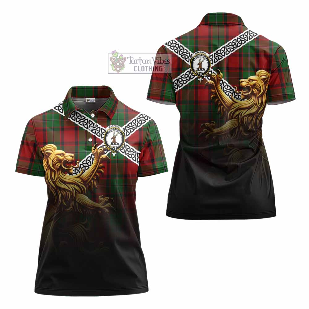 Tartan Vibes Clothing MacPhail (McPhail) Crest Tartan Women's Polo Shirt with Golden Lion Emblem Celtic Style