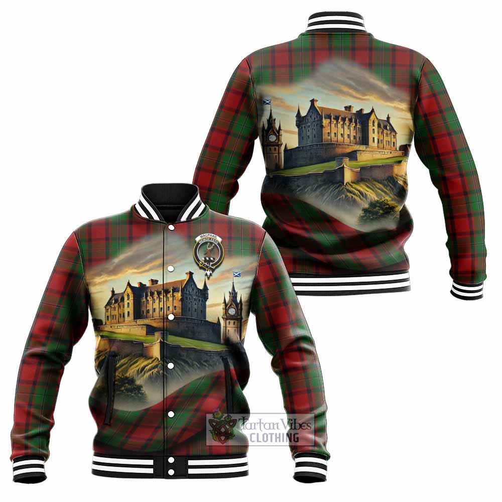 Tartan Vibes Clothing MacPhail (McPhail) Tartan Family Crest Baseball Jacket with Scottish Ancient Castle Style