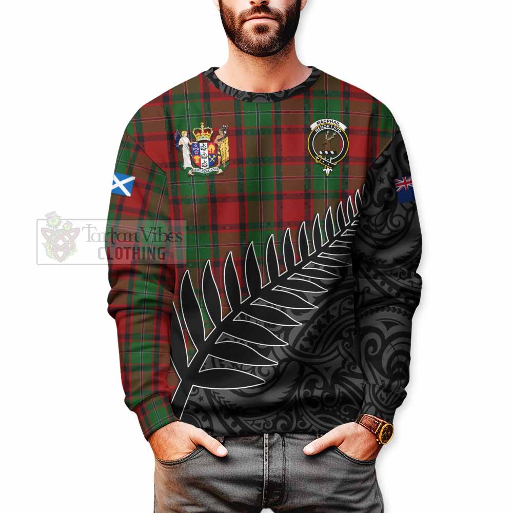 Tartan Vibes Clothing MacPhail (McPhail) Crest Tartan Sweatshirt with New Zealand Silver Fern Half Style