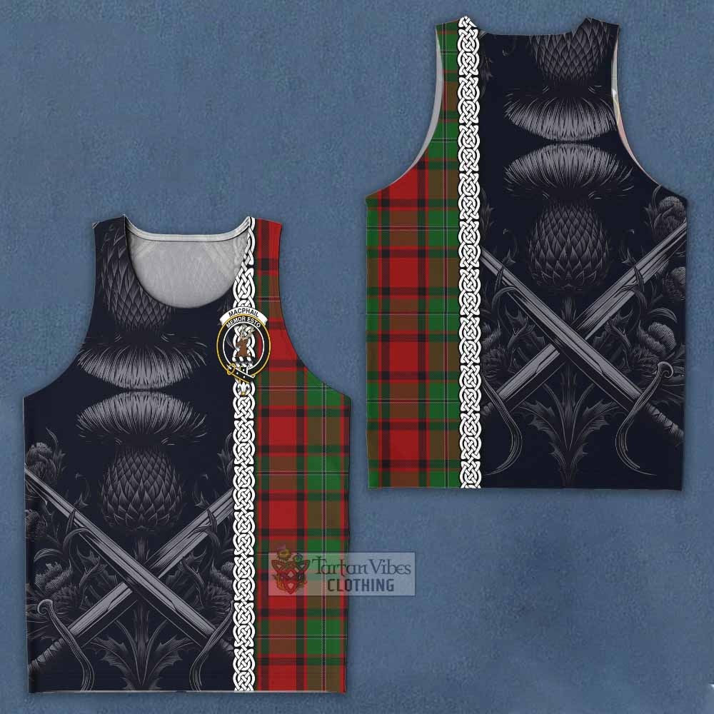 Tartan Vibes Clothing MacPhail (McPhail) Tartan Men's Tank Top with Family Crest Cross Sword Thistle Celtic Vibes
