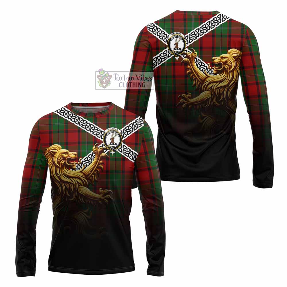 Tartan Vibes Clothing MacPhail (McPhail) Crest Tartan Long Sleeve T-Shirt with Golden Lion Emblem Celtic Style
