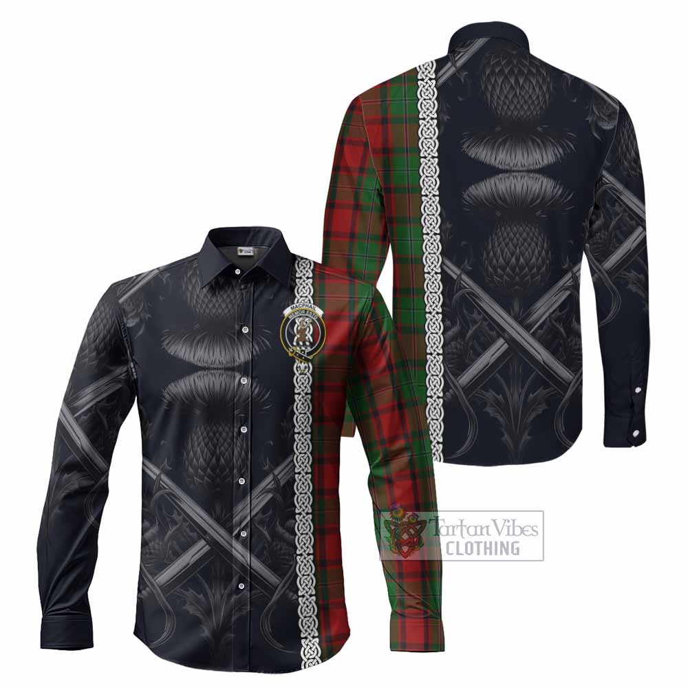 Tartan Vibes Clothing MacPhail (McPhail) Tartan Long Sleeve Button Shirt with Family Crest Cross Sword Thistle Celtic Vibes