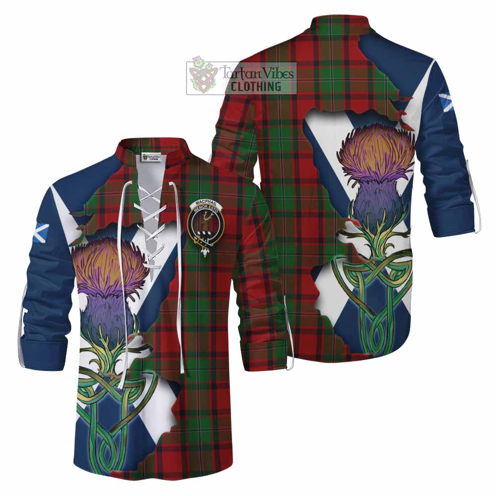 Tartan Vibes Clothing MacPhail (McPhail) Tartan Family Crest Ghillie Kilt Shirt Scottish Thistle Celtic Inspired