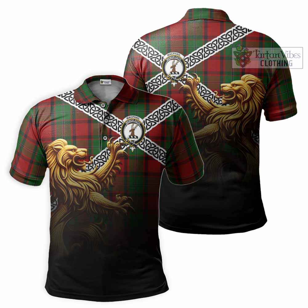 Tartan Vibes Clothing MacPhail (McPhail) Crest Tartan Polo Shirt with Golden Lion Emblem Celtic Style