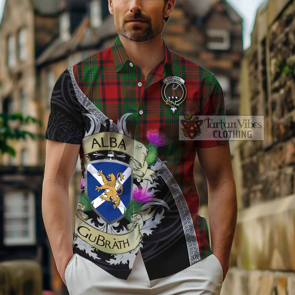 Tartan Vibes Clothing MacPhail (McPhail) Tartan Family Crest Short Sleeve Button Shirt Lion Rampant Royal Thistle Shield Celtic Inspired