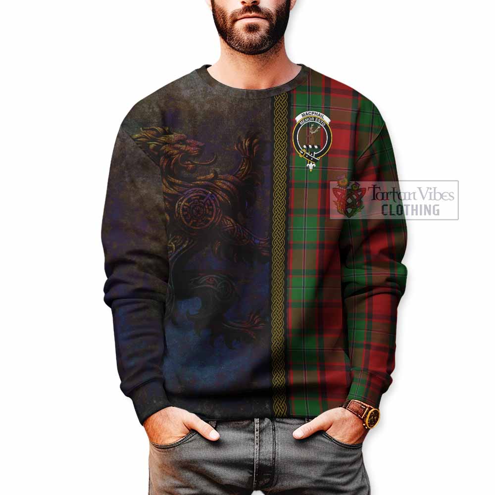 Tartan Vibes Clothing MacPhail (McPhail) Tartan Family Crest Sweatshirt Alba Gu Brath Be Brave Lion Ancient Style