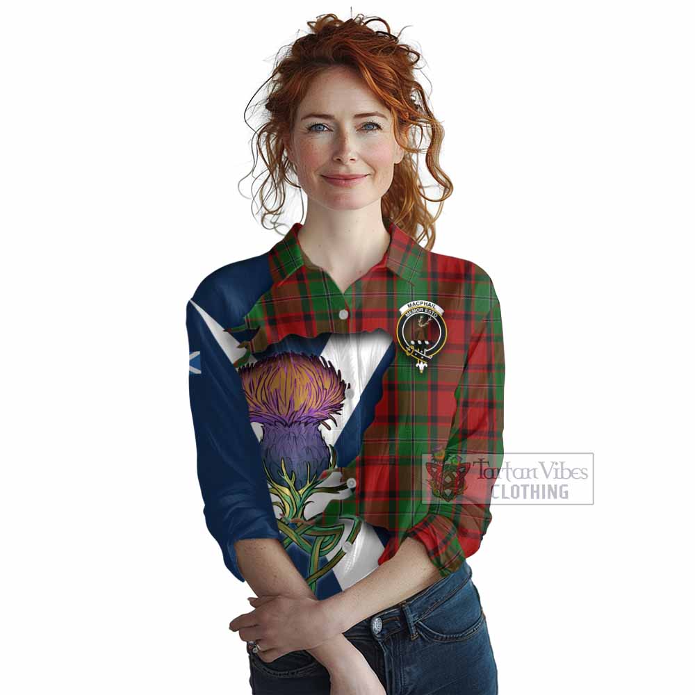 Tartan Vibes Clothing MacPhail (McPhail) Tartan Family Crest Women's Casual Shirt Scottish Thistle Celtic Inspired