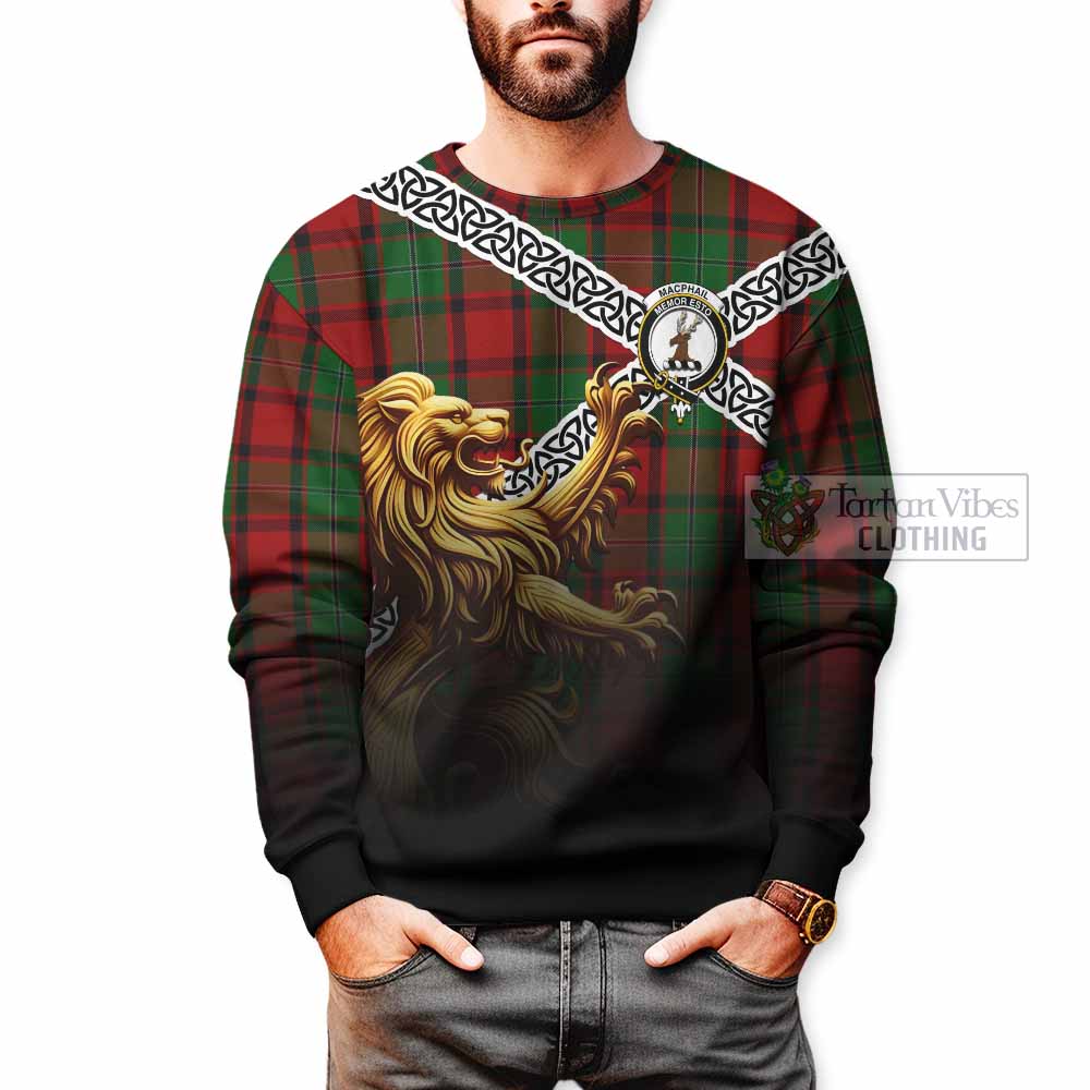 Tartan Vibes Clothing MacPhail (McPhail) Crest Tartan Sweatshirt with Golden Lion Emblem Celtic Style