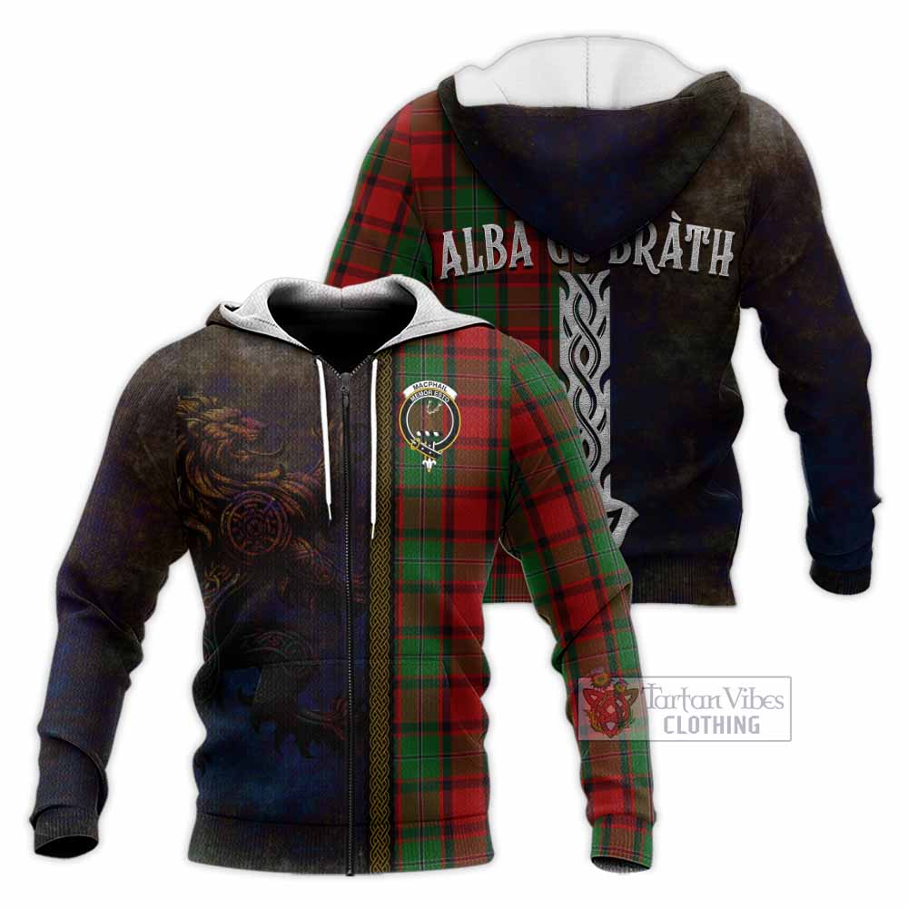 Tartan Vibes Clothing MacPhail (McPhail) Tartan Family Crest Knitted Hoodie Alba Gu Brath Be Brave Lion Ancient Style