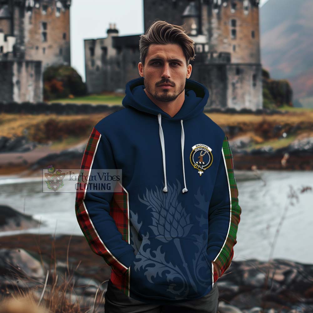 Tartan Vibes Clothing MacPhail (McPhail) Tartan Cotton Hoodie with Family Crest and Scottish Thistle Vibes Sport Style