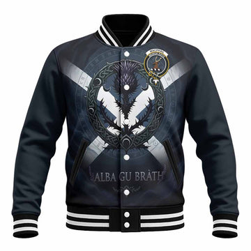 MacPhail (McPhail) Clan Crest Baseball Jacket with Celtic Knot Thistle and Saltire