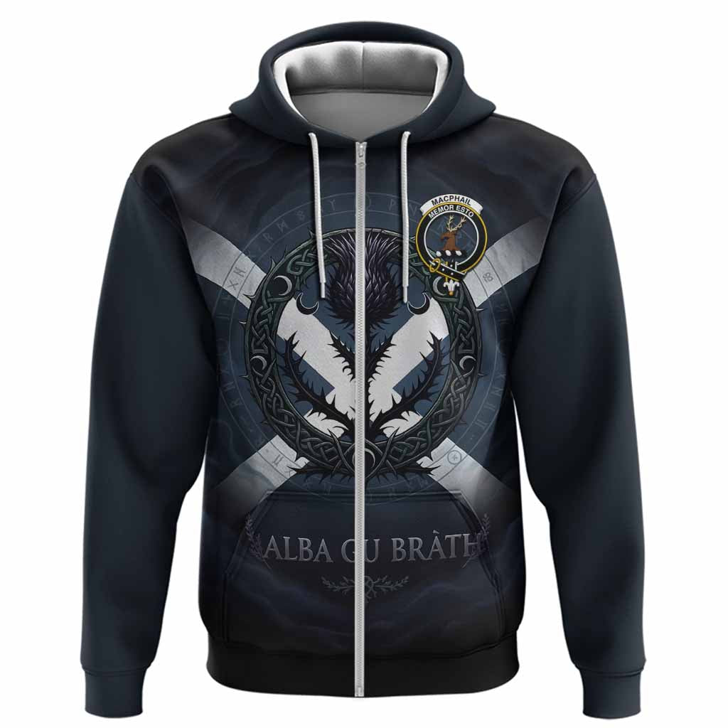 MacPhail (McPhail) Clan Crest Hoodie with Celtic Knot Thistle and Saltire