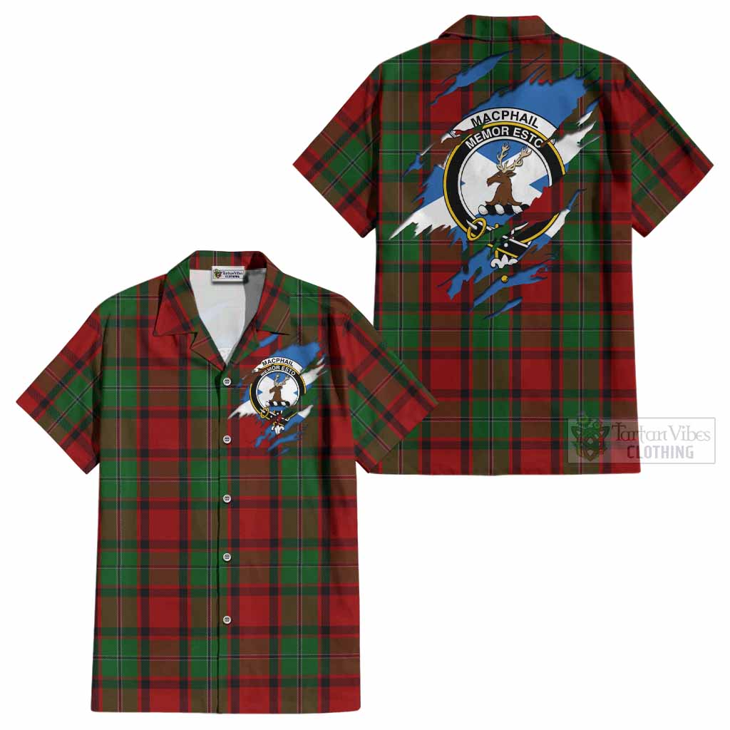 MacPhail (McPhail) Clan Crest In Me Tartan Cotton Hawaiian Shirt Scotland Flag Style