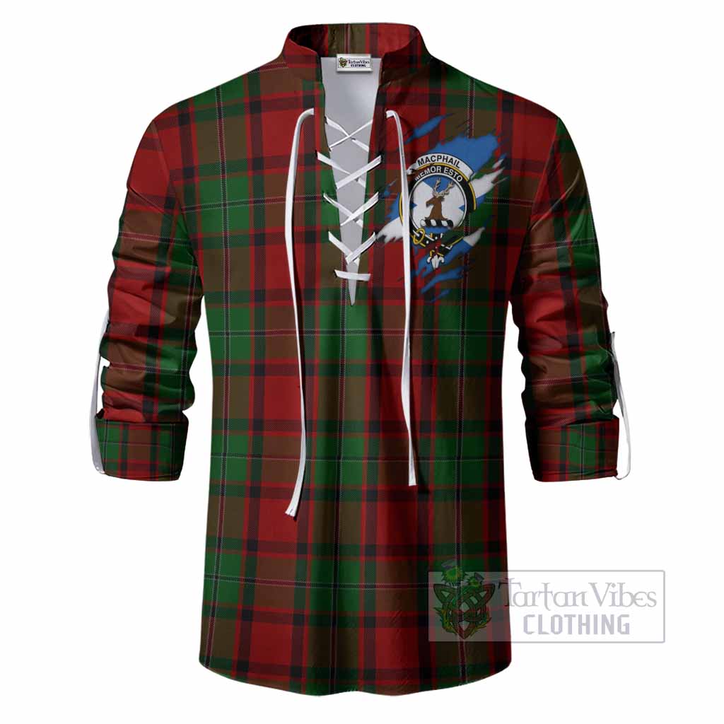 MacPhail (McPhail) Clan Crest In Me Tartan Ghillie Shirt Scotland Flag Style