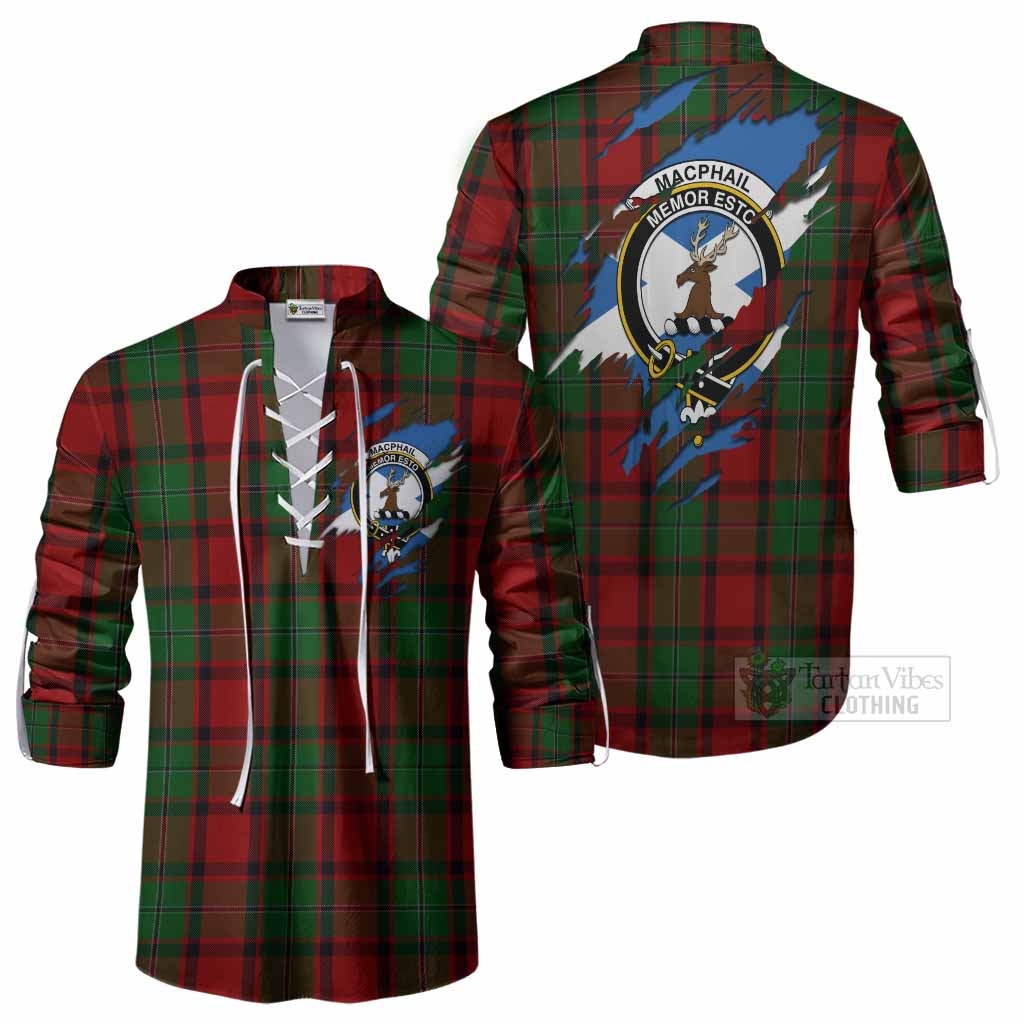 MacPhail (McPhail) Clan Crest In Me Tartan Ghillie Shirt Scotland Flag Style