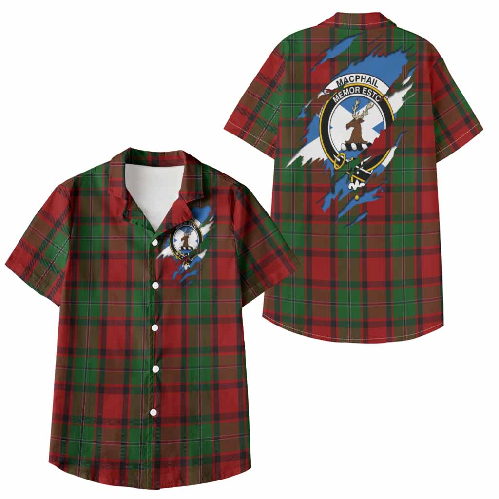 MacPhail (McPhail) Clan Crest In Me Tartan Kid Hawaiian Shirt Scotland Flag Style