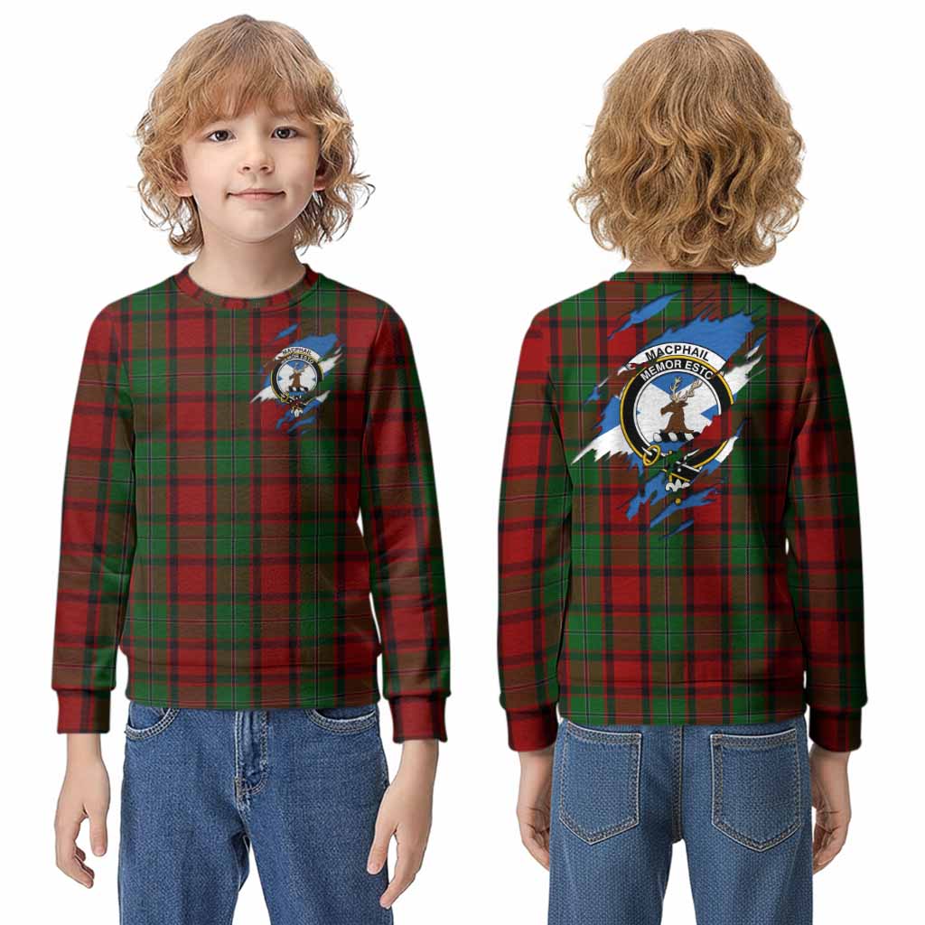 MacPhail (McPhail) Clan Crest In Me Tartan Kid Knitted Sweatshirt Scotland Flag Style