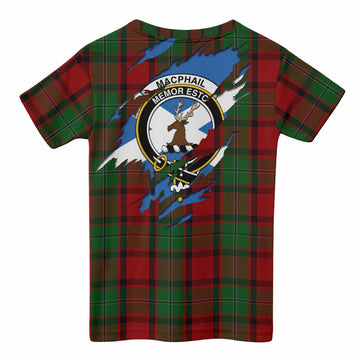 MacPhail (McPhail) Clan Crest In Me Tartan Kid T-shirt Scotland Flag Style