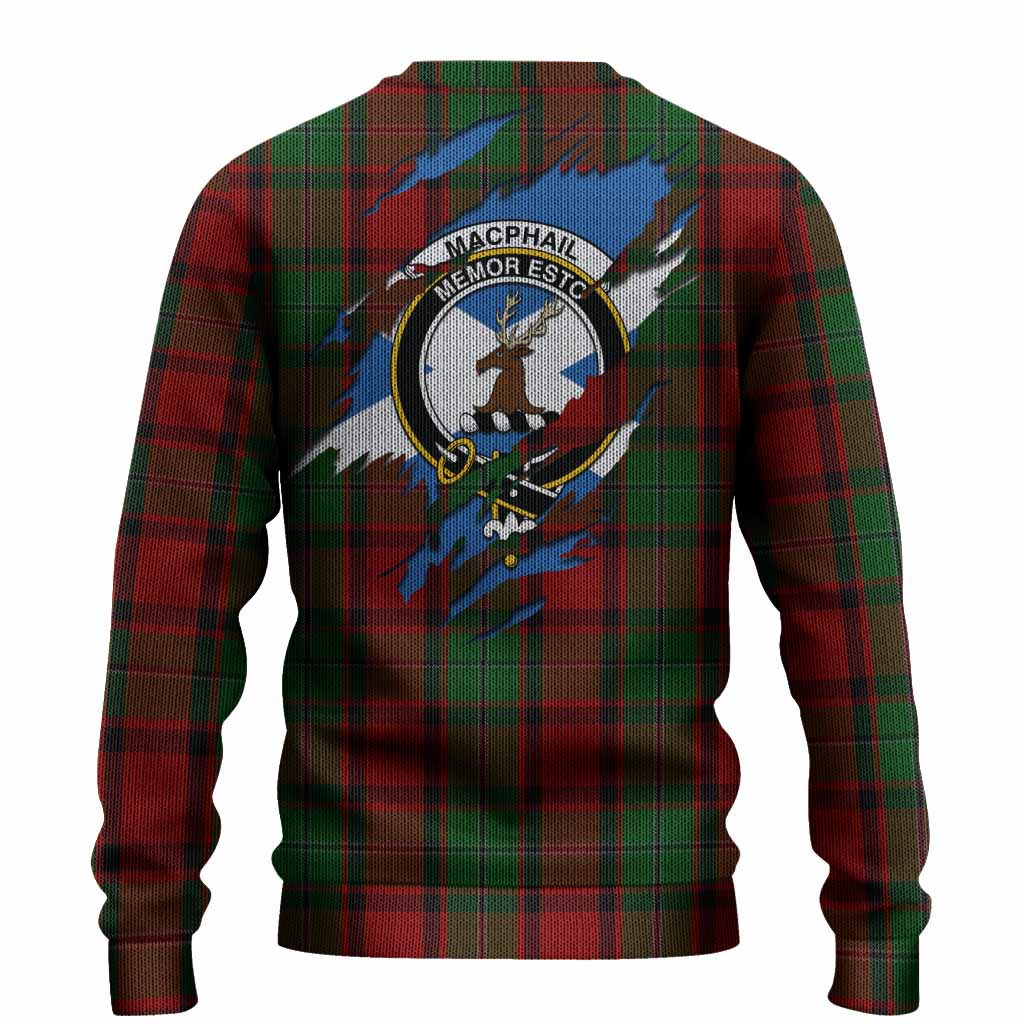 MacPhail (McPhail) Clan Crest In Me Tartan Knitted Sweater Scotland Flag Style