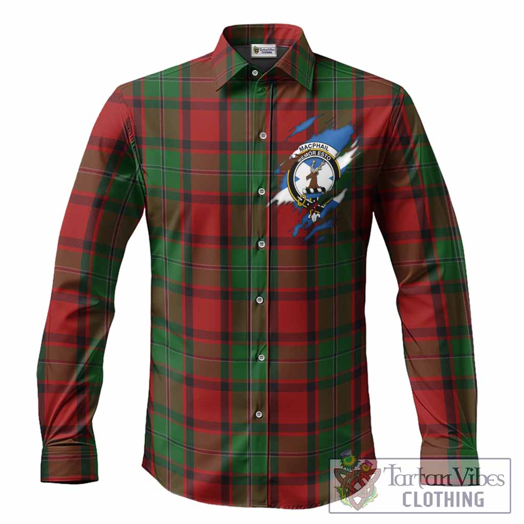 MacPhail (McPhail) Clan Crest In Me Tartan Long Sleeve Button Shirts Scotland Flag Style