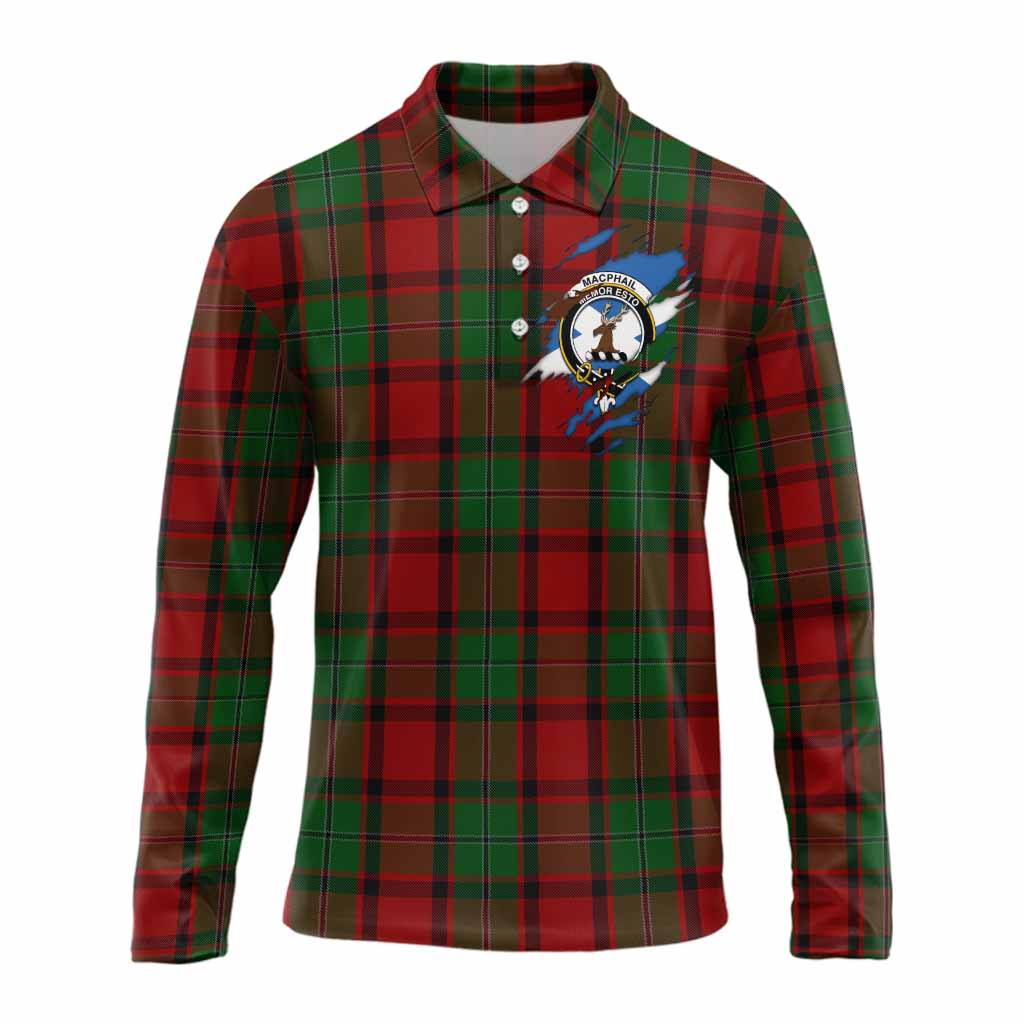 MacPhail (McPhail) Clan Crest In Me Tartan Long Sleeve Polo Shirt Scotland Flag Style