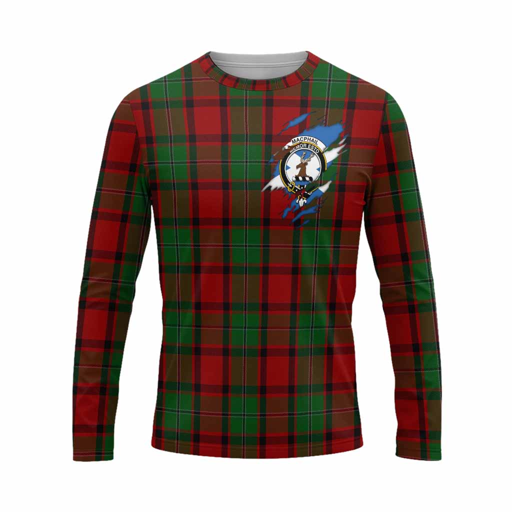 MacPhail (McPhail) Clan Crest In Me Tartan Long Sleeve T-Shirt Scotland Flag Style