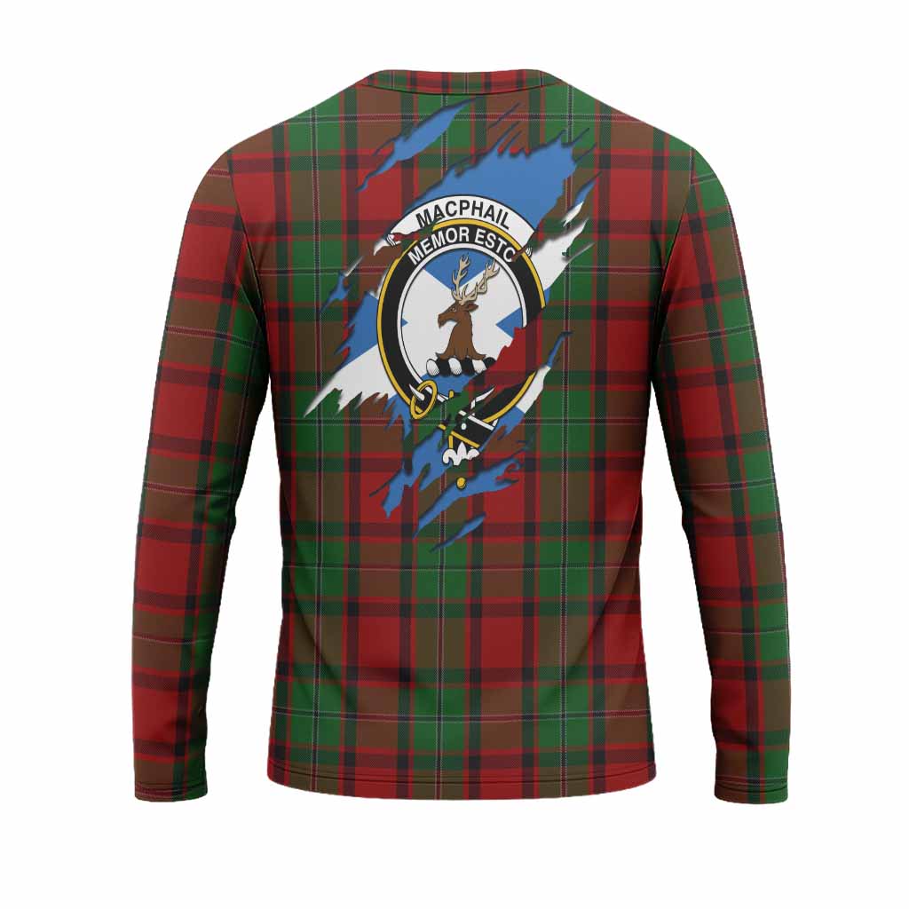 MacPhail (McPhail) Clan Crest In Me Tartan Long Sleeve T-Shirt Scotland Flag Style