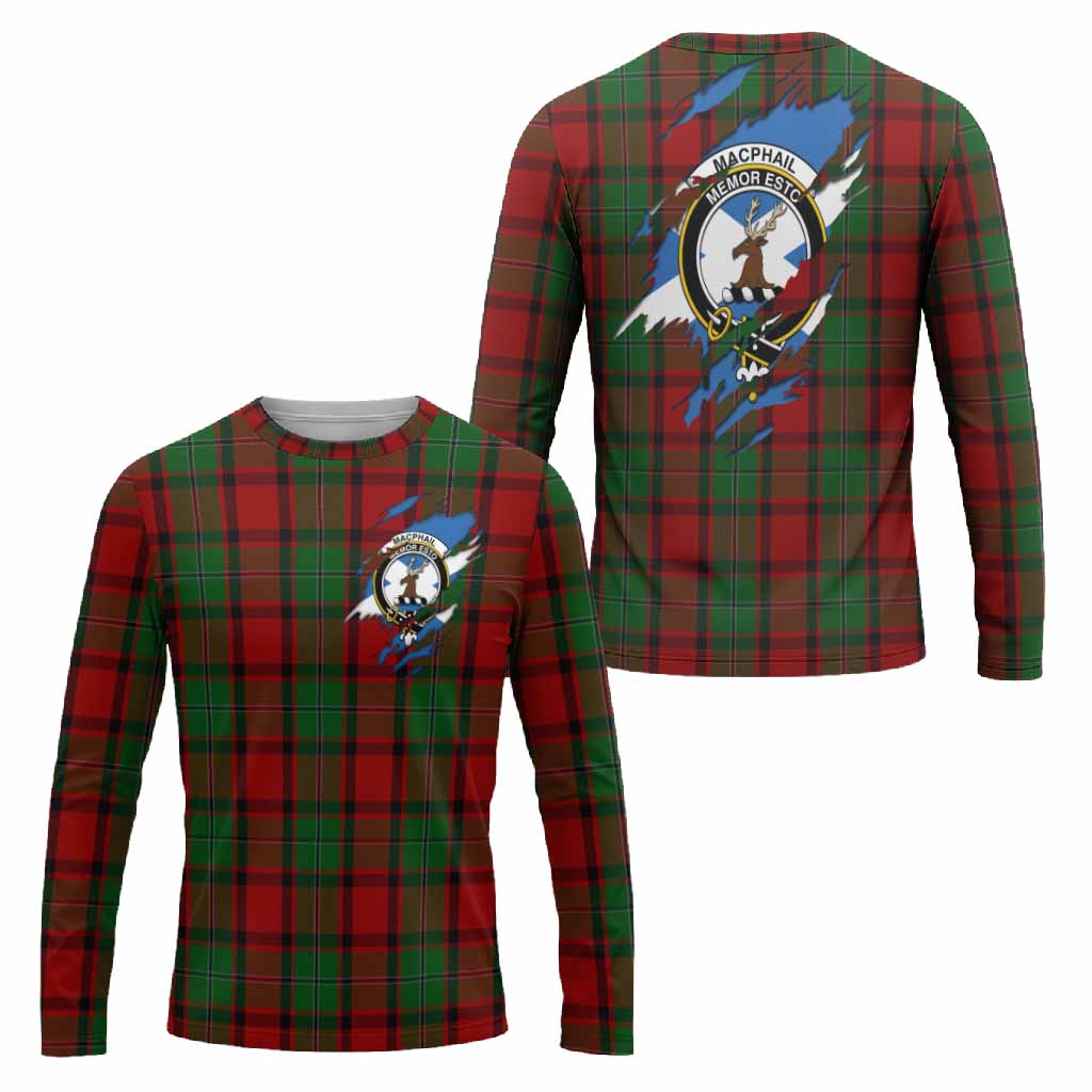 MacPhail (McPhail) Clan Crest In Me Tartan Long Sleeve T-Shirt Scotland Flag Style