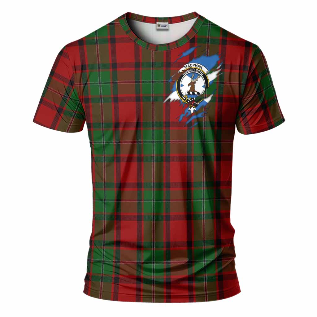 MacPhail (McPhail) Clan Crest In Me Tartan T-Shirt Scotland Flag Style